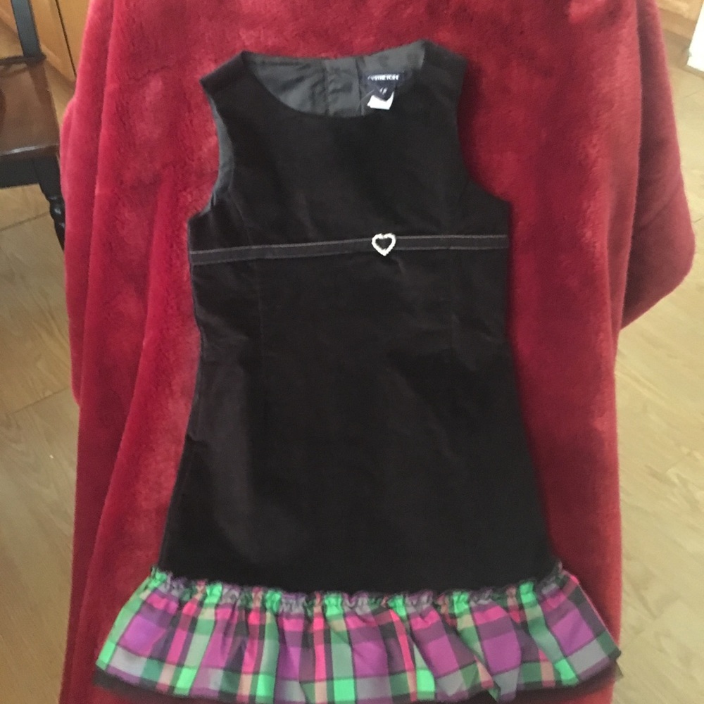 Girls Black Velvet Plaid trim Gap Dress